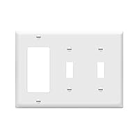 ENERLITES Combination Double Toggle/Single Decorator Rocker Outlet Wall Plate, Standard Size 3-Gang Light Switch Cover(4.5