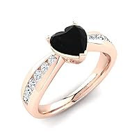 1.03 Ct Round & Heart Cut Black & Sim Diamond Engagement Ring 14K Rose Gold Plated