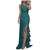 Trendy Gowns and Evening Dresses Women's Demure Side Split Formal Maxi Dress Sexy One Shoulder Cocktail Party Dress