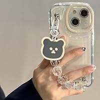 Cute Phone case for iPhone 15 Pro Max Case Cute Teens Girly with Korean Bear Mirror Phone Charm Aesthetic Clear Girly Phone Case with Built-in Camera Ring Stand for Women Teen Girls