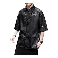 Plus Size Dragon Embroidery Shirt Summer Statement for Men