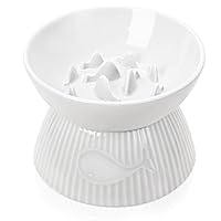 Elevated Slow Feeder Bowl for Cats and Small Dog, Stop Vomiting & Choking, Ceramic Slow Cat Bowl, Spill-Proof & Anti-Tipping, Easy to Clean, No Black Chin, Raised Pet Bowl for Dry & Wet Food
