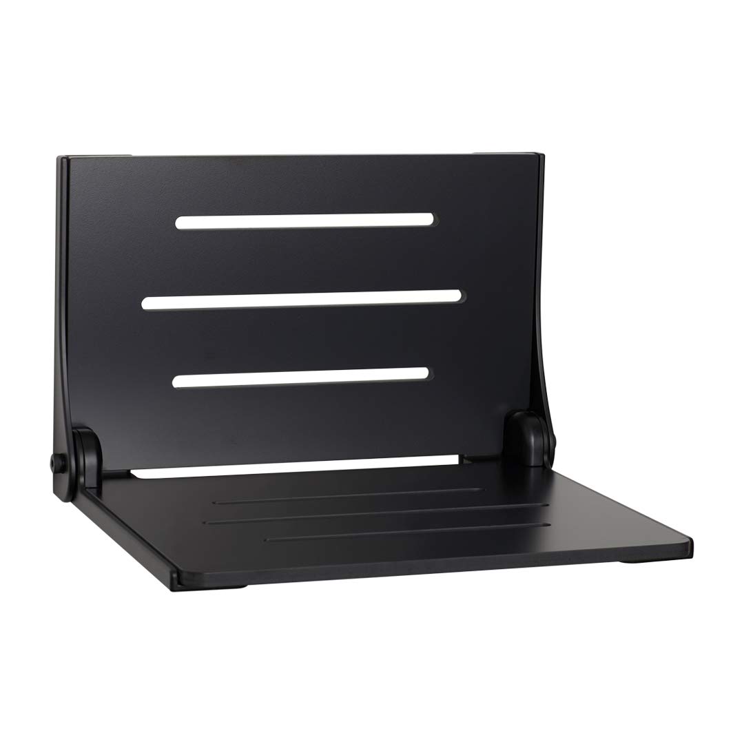 Seachrome SHAF-185155-PBS-S-MB High Back Silhouette Folding Wall Mount Shower Bench Seat with Matte Black Frame