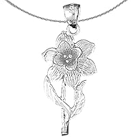 Silver Flower Necklace | Rhodium-plated 925 Silver Daffodil Flower Pendant with 18