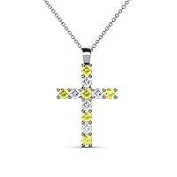Petite Yellow Sapphire & Natural Diamond Cross Pendant 0.36 ctw 14K Gold. Included 16 Inches 14K Gold Chain.