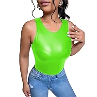 New Women's Sexy Club Leather Vest Slings Women's Summer Casual T Shirts Clothing Club Clothing Bodycon spoon neck Tank Top