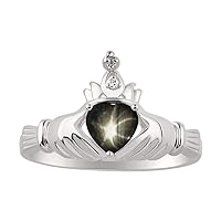 Rylos 14K White Gold Claddagh Love, Loyalty & Friendship Ring with Heart 6MM Gemstone & Diamond Accent - Exquisite Claddagh Rings Birthstone Jewelry for Women - Available in Sizes 5-13