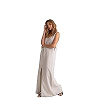 Women's V Neck Long Dress with Opening on The Front