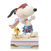 Enesco Peanuts by Jim Shore Snoopy and Woodstock at the Beach Figurine- Resin Hand Painted Collectible Decorative Figurines Home Decor Sculpture Shelf Statue Room Office Desk Collection Gift, 5.1 Inch