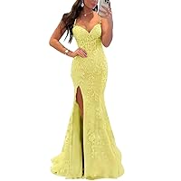Tulle Lace Appliques Prom Dresses Long Mermaid Spaghetti Straps Formal Evening Party Gowns for Women