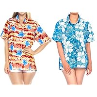 LA LEELA Women's Plus Size Hawaiian Shirt Aloha Shirt Beachwear Outfit Work from Home Clothes Women Beach Shirt Blouse Shirt Combo Pack of 2 Size Medium