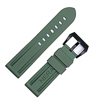 Fluorine Rubber 22mm 24mm Watch Band Silicone Watchband for Panerai Watch Strap (Color : Green Blk Buckle, Size : 24mm)