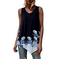 Summer Shirts for Women 2024 Asymmetrical High Low Sleeveless V Neck Flowy Blouse Versatile Tank Tops with Leggings