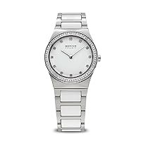 Bering Time White Dial Silver and White Ceramic Quartz Ladies Watch 32430-754
