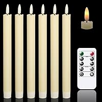Flameless Ivory Taper Candles Flickering with 10-Key Remote, Battery Operated Led Warm 3D Wick Light Window Candles Real Wax Pack of 6, Christmas Home Wedding Decor(0.78 X 9.64 Inch)