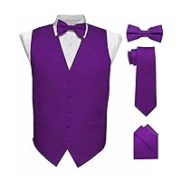 Solid Color Satin Suit Vest for Men Set of 4 - Vest, Tie, Bow Tie & Pocket Square (Black Back)