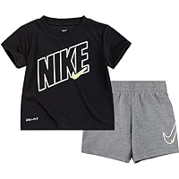 Nike Little Boys Dri-FIT Graphic Tee & Shorts 2 Piece Set (Black(66H589-G0R)/Grey Heather, 18 Months)
