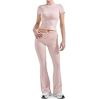 SUUKSESS Women 2 Piece Lounge Sets Going Out Y2K Foldover Pants Matching Pajamas