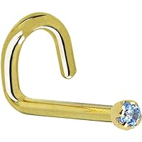 Body Candy Solid 14k Yellow Gold 1.5mm Genuine Topaz Left Nose Stud Screw 18 Gauge 1/4