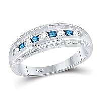 The Diamond Deal 10kt White Gold Mens Round Blue Color Enhanced Diamond Wedding Band Ring 1/2 Cttw