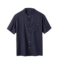 Chinese Style Linen Short-Sleeved Shirt Middle-Aged Men's Cardigan Cotton and Linen Loose Men's Shirt