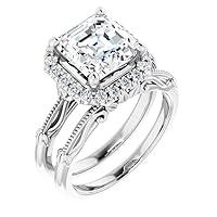 Moissanite Solid 925 Silver Ring 3 Carat Engagement Ring Set Petite Band 3 Ct Asscher Cut Moissanite Ring Promise Gifts for Her 3 Ct Engagement Ring