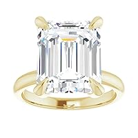 10K Solid Yellow Gold Handmade Engagement Rings, 5 CT Emerald Cut Moissanite Diamond Solitaire Wedding Bridal Rings for Women Her, Anniversary Ring Promise Gifts