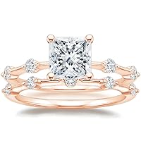 Moissanite Solitaire Ring Set, 4ct Princess Cut, Wedding and Engagement Rings