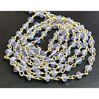 Beads Gemstone 5 feet Tanzanite Plain Rondelle Beads Connector Chains in 925 Silver Gold Plate Wire Wrapped Rosary Style Chain Code-MVG-17146