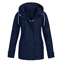 Raincoat Hoodie for Women, Teen Girls Lightweight Hooded Jacket Solid Rain Jacket Outdoor Raincoat Windproof Plus Size