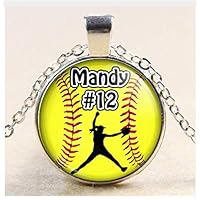 Softball Pitcher Glass Pendant Necklace Softball Team Pendant Womens and Men Jewelry Gift