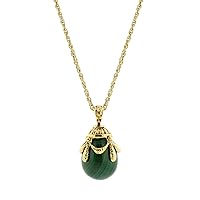 1928 Jewelry Semi Precious Malachite Gemstone Egg Pendant Necklace For Women, 30 Inch
