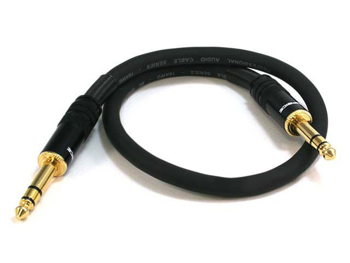 Monoprice 1/4-Inch TRS Male to 1/4-Inch TRS Male Cable - 1.5 Feet- Black, 16AWG, Gold Plated - Premier Series