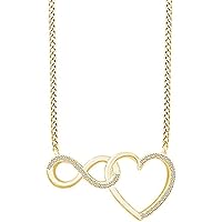 Created Round Cut White Diamond 925 Sterling Silver 14K Gold Over Diamond Infinity & Heart Lock Pendant Necklace for Women's & Girl's