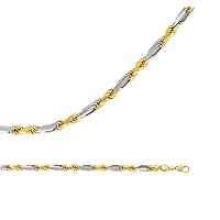 Solid 14k Yellow White Gold Necklace Rope Chain Twisted Heavy Big Two Tone Polished 6.5 mm 26 inch