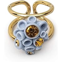 LLADRÓ Golden Blue Reef Metal Ring. Porcelain Ring.