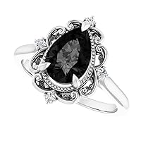 Halo Engagement Ring Modern 1 CT Pear Black Diamond Ring Vintage Antique Black Onyx Ring Art Deco 925 Sterling Silver Wedding Ring Promise Gifts