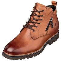 CALTO Men's Invisible Height Increasing Elevator Shoes - Leather Lace-up Cap-Toe Dress Casual Boots - 2.8 Inches Taller
