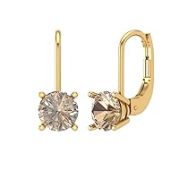 Clara Pucci 2.0 ct Round Cut Solitaire Genuine Yellow Moissanite Pair of Lever back Drop Dangle Designer Earrings Solid 14k Yellow Gold