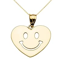 YELLOW GOLD HAPPY SMILEY FACE HEART PENDANT NECKLACE - Gold Purity:: 14K, Pendant/Necklace Option: Pendant Only