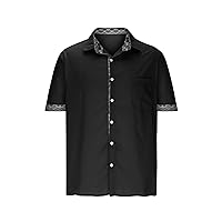 Shirts for Men Casual Short Sleeve Contrasting Color Cuff Turndown Collar Button Down Shirt Fashion Solid Color Blouse