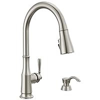 Delta Faucet Capertee Brushed Nickel Kitchen Faucet with Soap Dispenser, Kitchen Faucets with Pull Down Sprayer, Kitchen Sink Faucet with Magnetic Docking Spray Head, Spotshield 19877Z-SPSD-DST