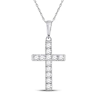 10kt White Gold Womens Round Diamond Religious Cross Pendant 1/8 Cttw