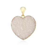 Mode Joays Heart Shape White Agate Druzy necklace, 18K Gold Electroplated, Single Bail Pendant Charms, DIY pendant necklace