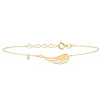 Diamond Angel Wing Bracelet for Women | 14k Real Gold Wing Charm Bracelets | 14k Solid Gold Dainty Bracelets | Women's 14k Gold Jewelry | Gift for Christmas, Adjustable 6
