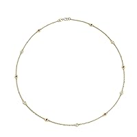 Smoky Quartz & Natural Diamond by Yard 11 Station Petite Necklace 0.35 ctw 14K Yellow Gold. Included 18 Inches Gold Chain.