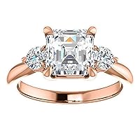 14K Gold 3 CT Asscher Cut VVS1 Colorless Moissanite Engagement Ring for Woman Bridal Set Handmade Diamond Wedding, Anniversary Ring for Gifts