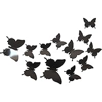 12Pcs 3D Butterfly Removable Wall Decals DIY Home Decorations Art Decor Wall Stickers Murals for Babys Kids Bedroom Living Room Classroom Office(Color:Black)