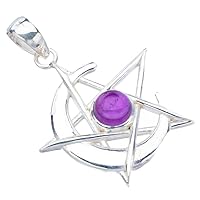 StarGems® Natural Amethyst Star And Moon Handmade 925 Sterling Silver Pendant 1.5