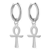 Ankh Cross Earrings For Women Men Stainless Steel Ancient Egyptian Symbol Gods Of Ankh Cross Dangle Hoop Earrings Charm Amulet Jewelry